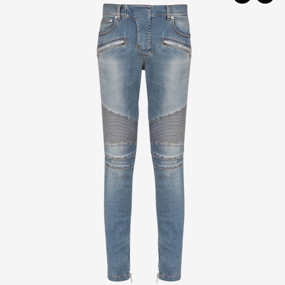 Balmain Slim Fit Biker Jeans in Blue Denim - Picture 4 of 16